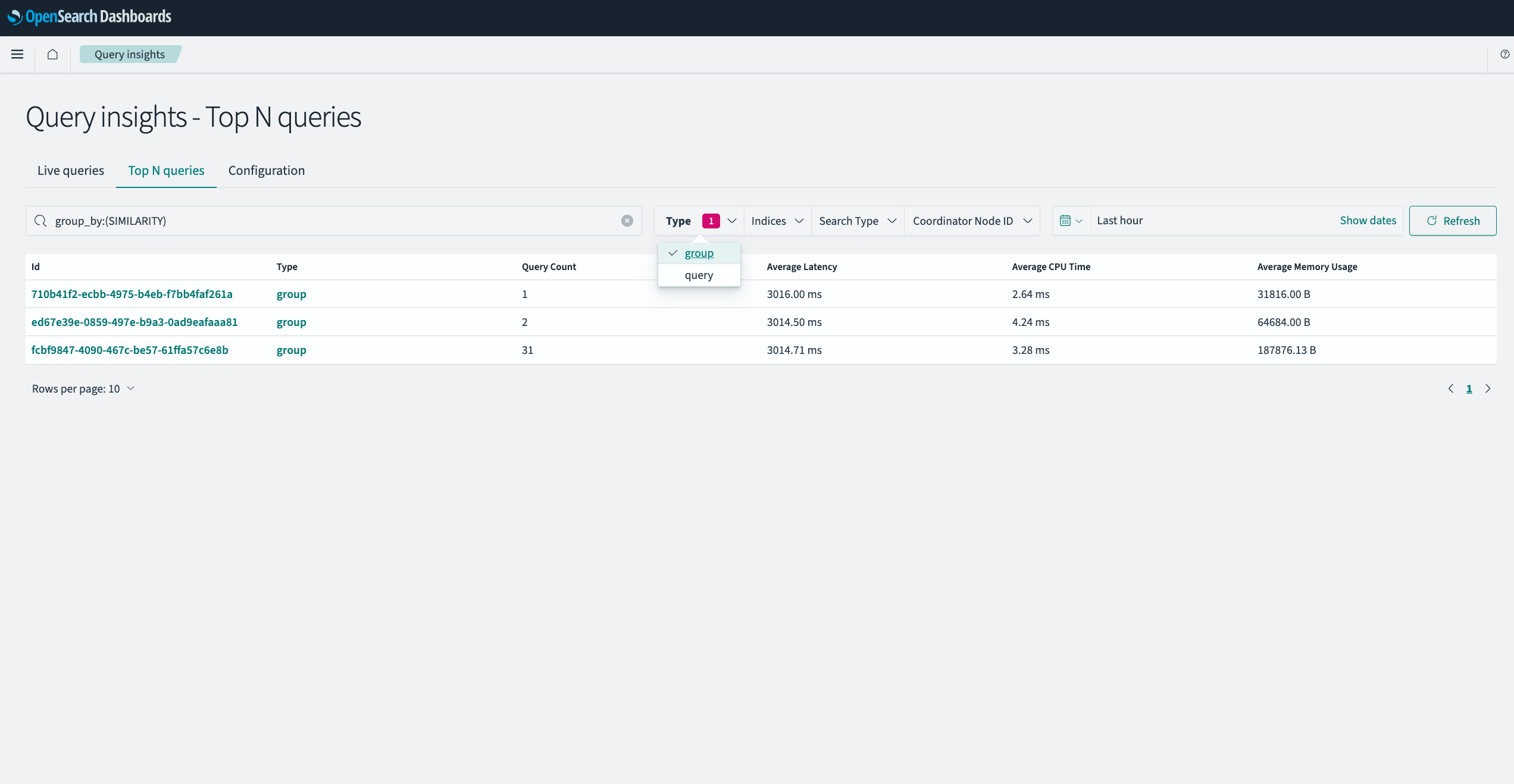 Column Display for Group Selected