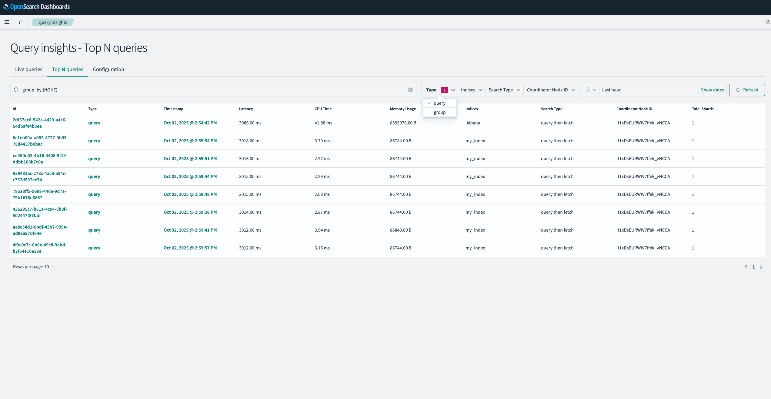 Column Display for Query Selected